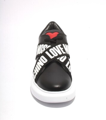 Love Moschino 15254 Black White Leather Logo Lace Platform