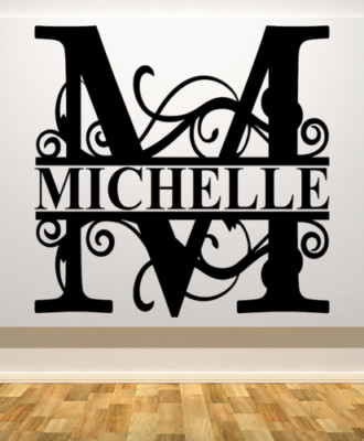 FANCY LETTER ''M'' PERSONALIZED w/ NAME CAR WALL VINYL DIE CUT DECAL 9'' - 22'' TALL