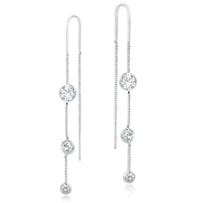 Graduated Tiers White Cubic Zirconia Sterling Silver Threader Earrings