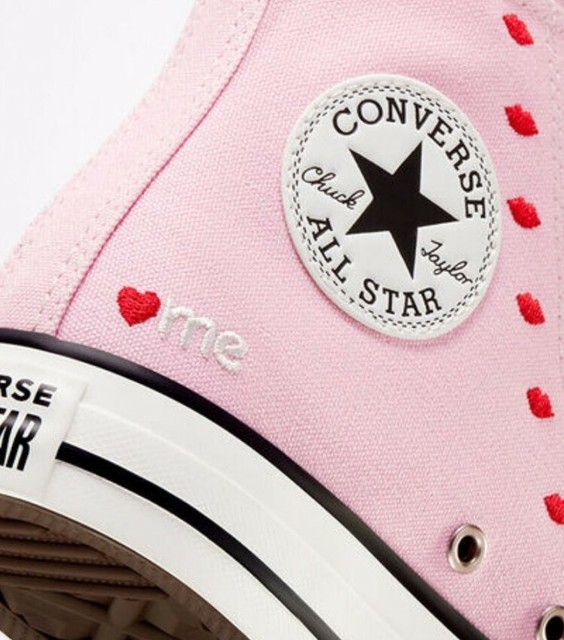 Size 8.5 - Converse Chuck Taylor All Star High Embroidered Hearts