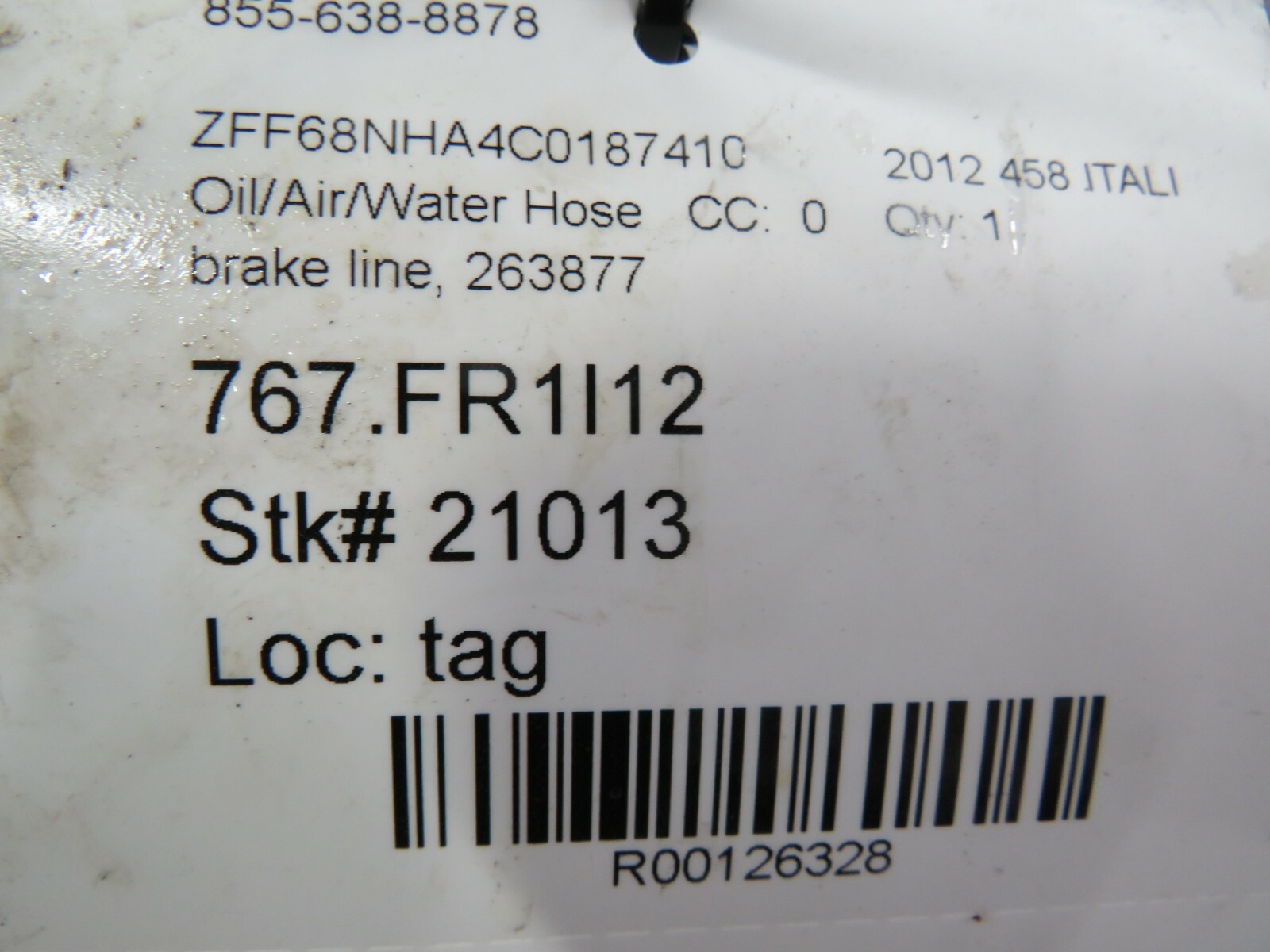 Ferrari 458 Italia, Spider, Brake Line, Used, P/N 263877