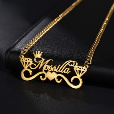Custom Initial Name Crown Diamond Pattern Necklace for Women Jewelry Gift  Her