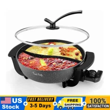 110V 6-Quart Hot Pot w/ Divider Electric Cooker Non-Stick Lightweight Aluminum