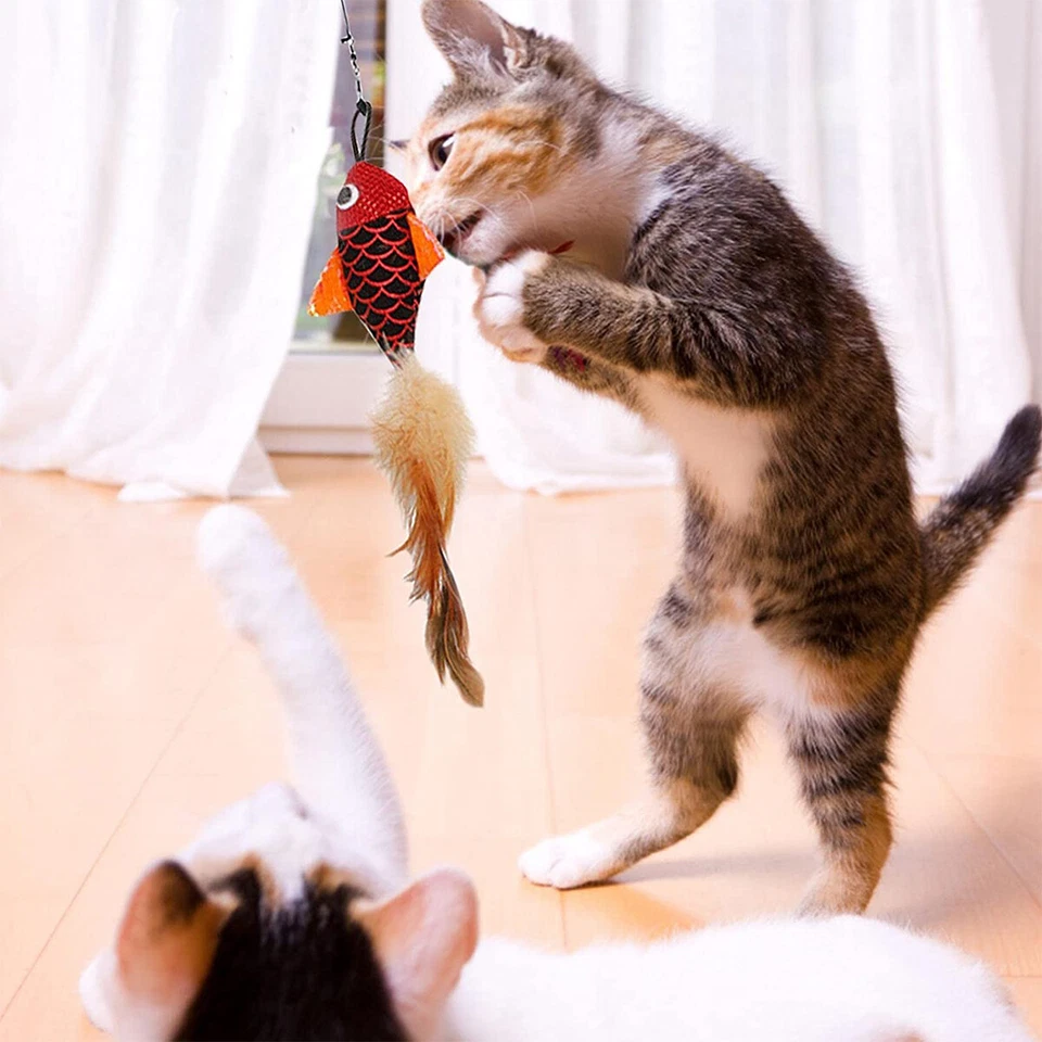 Cat Telescopic Fishing Rod Toy Cat Teaser Stick Fish Hanging Interactive Funny - Image 4 of 4