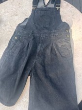 Vintage 90s Black Denim Overalls Black Jeans Shorts Slick Baggy Pleated No Size