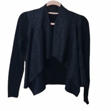 T TAHARI Black Sweater Faux Leather Open Jacket XS