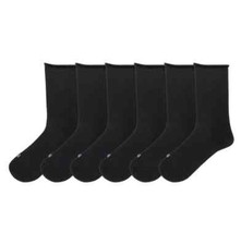 K BELL Women's Modal Roll Top Black Crew Socks, 5.5-10 Shoe Size, 6 Pairs