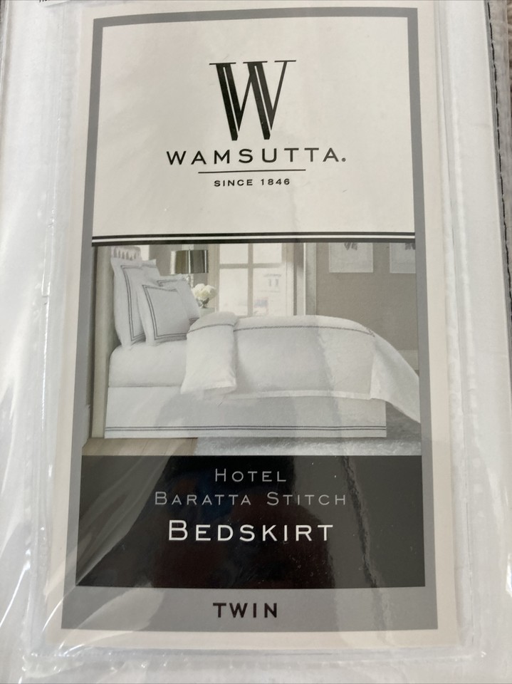 Wamsutta Baratta Stitch Cotton 15Inch Drop Twin Bed Skirt in Charcoal