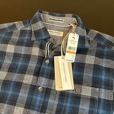 Tommy Bahama Canyon Beach Flannel Cozy Check Shirt Blue Plaid Mens Small NWT