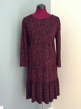 LOFT Dress Shift Stretch Ruffle Maroon Black Medium Excellent Worn Once