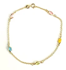 18k gold filled Multicolor Crystal anklet 9.5" long / tobillera multicolor - A36