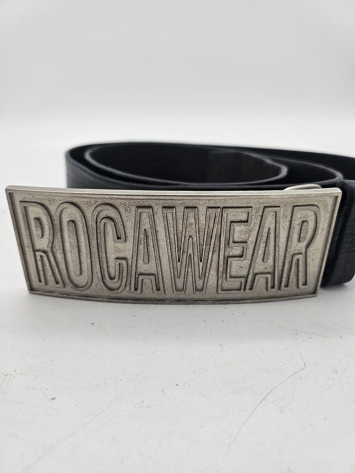 Cinturón de cuero italiano negro Rocawear hebilla deletreada RW044/N 41-44 Y2K DE COLECCIÓN Foto 2 de 4