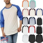 Mens Baseball RAGLAN T Shirts 3/4 Sleeve Tee Plain Team Sport Jersey Solid Casua