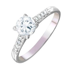 Sterling Silver CZ Stones Ladies Ring w/ 3 mm Round Cut Center CZ Stone
