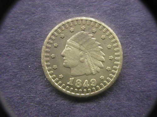 1849 Round Indian Head California Gold 2 1/2 Dollar Token/Coin: Center Star back