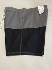 NWT Mens Swim Trunks Black / Gray Big Tall Size XXL Elastic Waist 7" Inseam