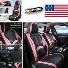 Universal Fit Car Seat Covers Black Pink Waterproof Leather With Lumbar Support