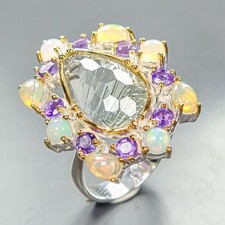 Vintage 17 ct Natural Green Amethyst Ring 925 Sterling Silver Size 8 /R453785