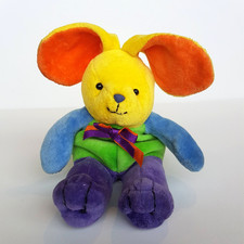 RARE Korimco VELOUR BUNNY RABBIT Colour block Soft Toy Stuffed Animal Bright