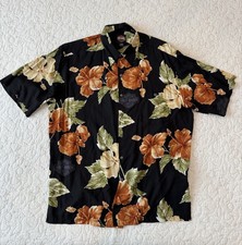 Harley Davidson Tori Richard Hawaiian Shirt Mens Large Black Floral USA Made Vtg