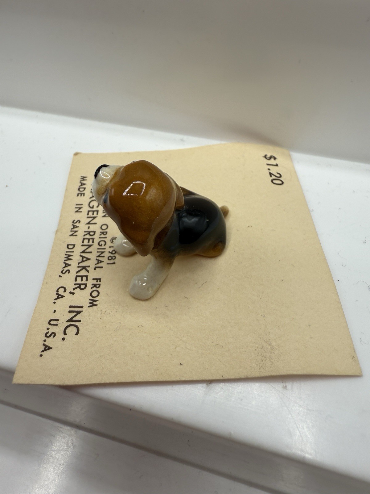 Vintage Hagen-Renaker Beagle Puppy Dog Miniature Figurine 1986 w/ Original Card