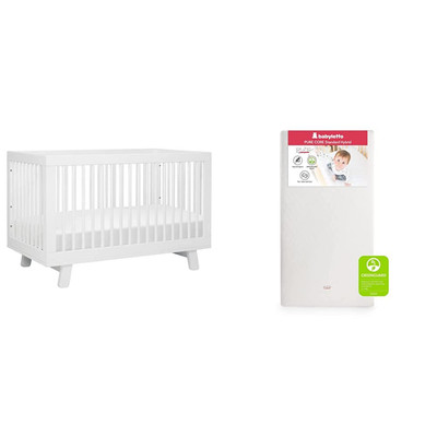 Hudson 3-in-1 Convertible Crib & Mattress, White, Greenguard Gold Certified