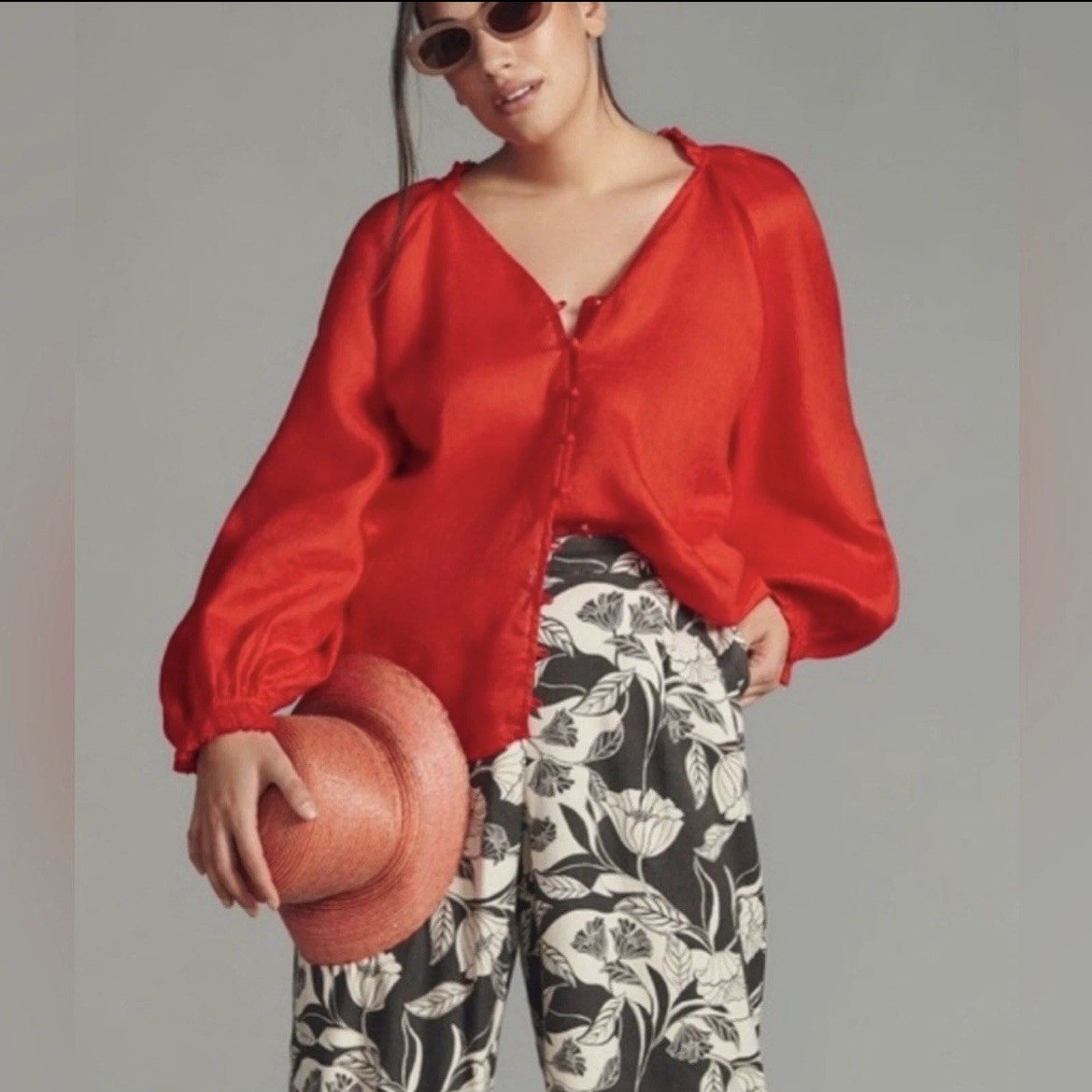 Anthropologie Maeve Linen The Audie Puff-Sleeve Oversized Top Shirt XS