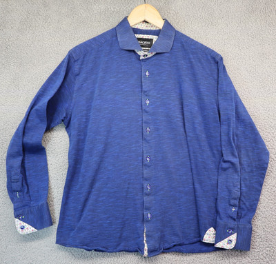 Maceoo Shirt Men's Large (4) Jersey Blue Einstein Casual Button Up Print