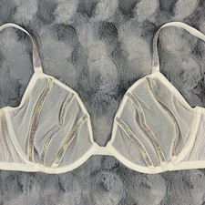 Victoria's Secret Bra Very Sexy Low Cut Demi White Mesh Shine Strap 36B NWT