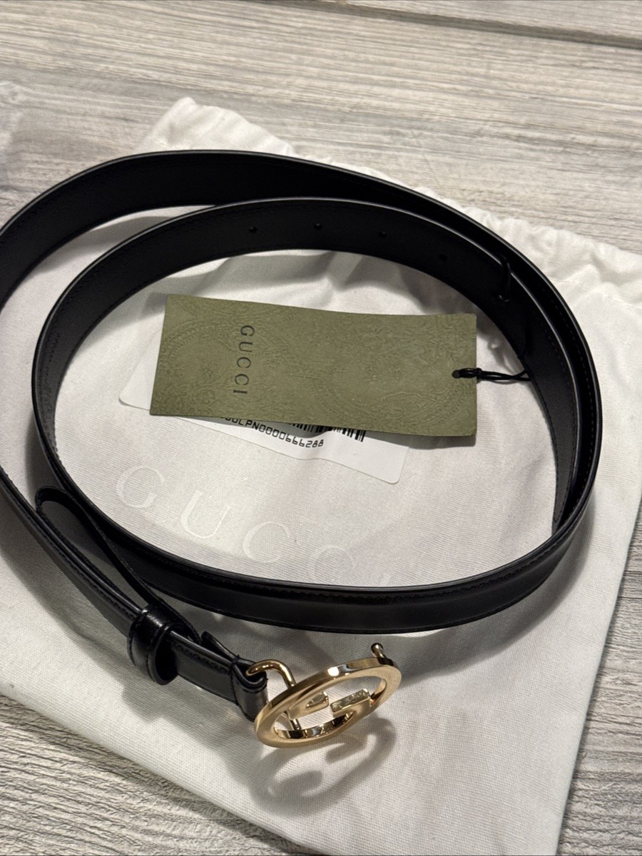 GUCCI Blondie Interlocking G leather belt Black Gold 95 / 38  display picture 3