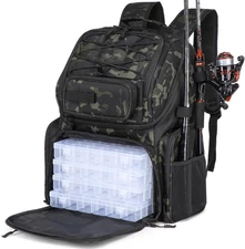 Fishing Backpack with Tackle Boxes, 50L Fishing Tackle Bag with Cooler  Rod H...