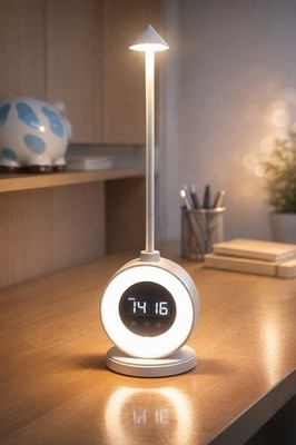 LED Nachttischlampe Dimmbar,RGB Tischlampe Mit Uhr/Wecker/Schlummerfunk Weiss