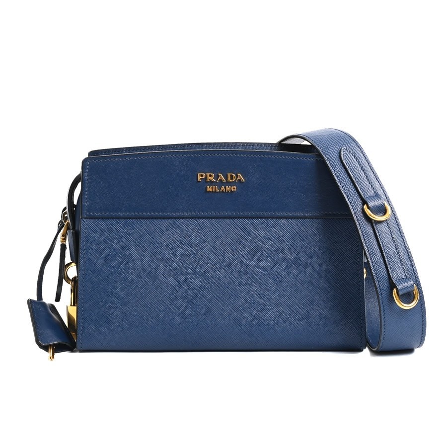 PRADA Saffiano Studded Shoulder Bag Crossbody Pouch in GP Blue Authentic