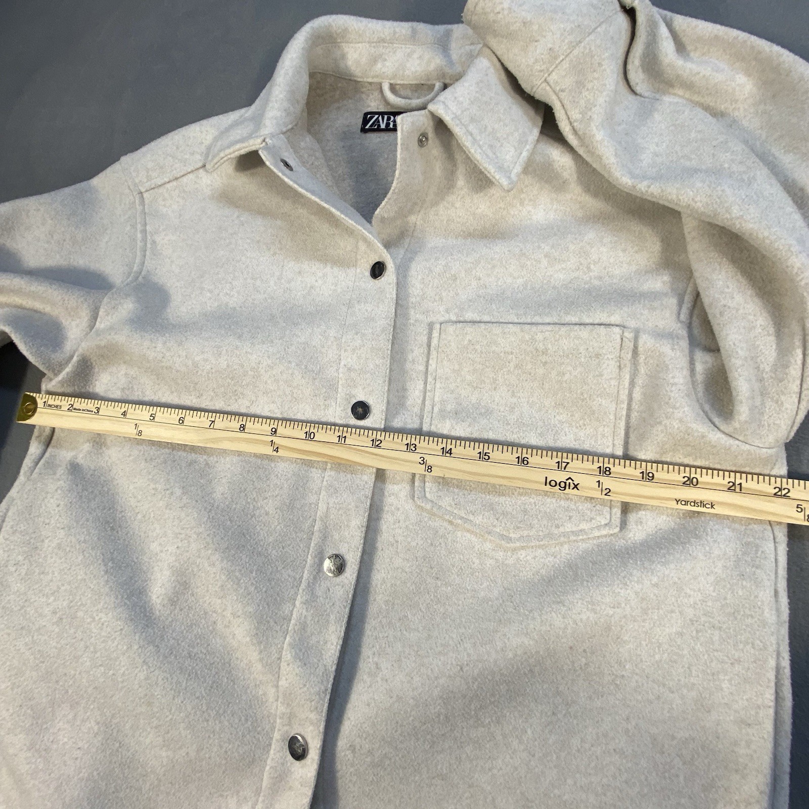 Zara Women's Cream Fleece Oversized Button Up Shacket, Button Cuffs, Pockets, S thumbnail 7