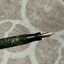 Wahl Eversharp Oxford Green Marble Fountain Pen 14k Gold Nib Restored Vintage
