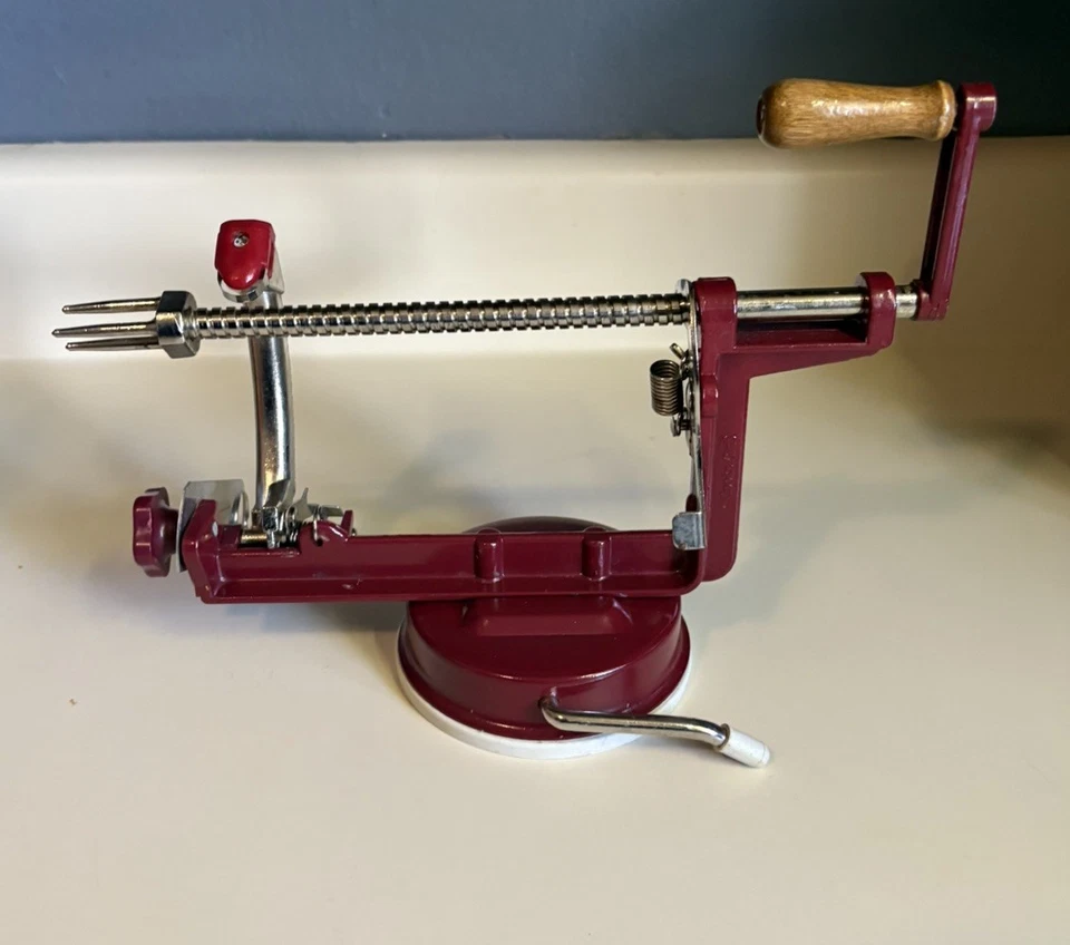 Apple Peeler Corer Potato Peeler, Back To Basics Cast Iron Red Enamel - Image 2 of 4