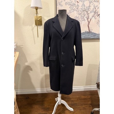 Bloomingdale's 100% Pure Cashmere Overcoat Made in England Navy Blue