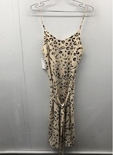 Nine West Women's Beige Animal Print Tie Waist Midi Slip Dress Sz M NWT