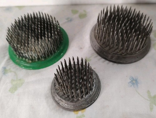 Lot of (3) Vintage Metal Lead Flower Frogs Bed Of Nails - 1.5 Diameter 2 1/4"