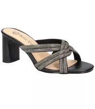 Bella Vita Carmen Rhinestone Block Heel Sandals Women's Size 10 Black