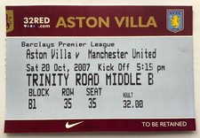 Aston Villa v Manchester United Ticket 2007/2008 Premier League