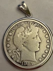 1915 D Barber Half Dollar Set In A Sterling Silver Bezel Beautiful Details