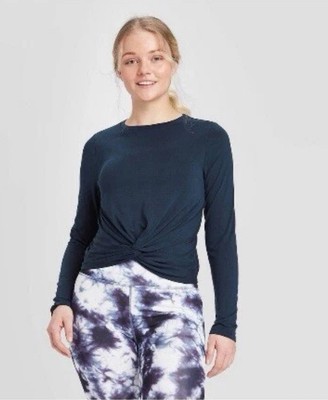 JoyLab Women s Athletic Top  Workout Top Blue Twist-Front Long Sleeve Size XS