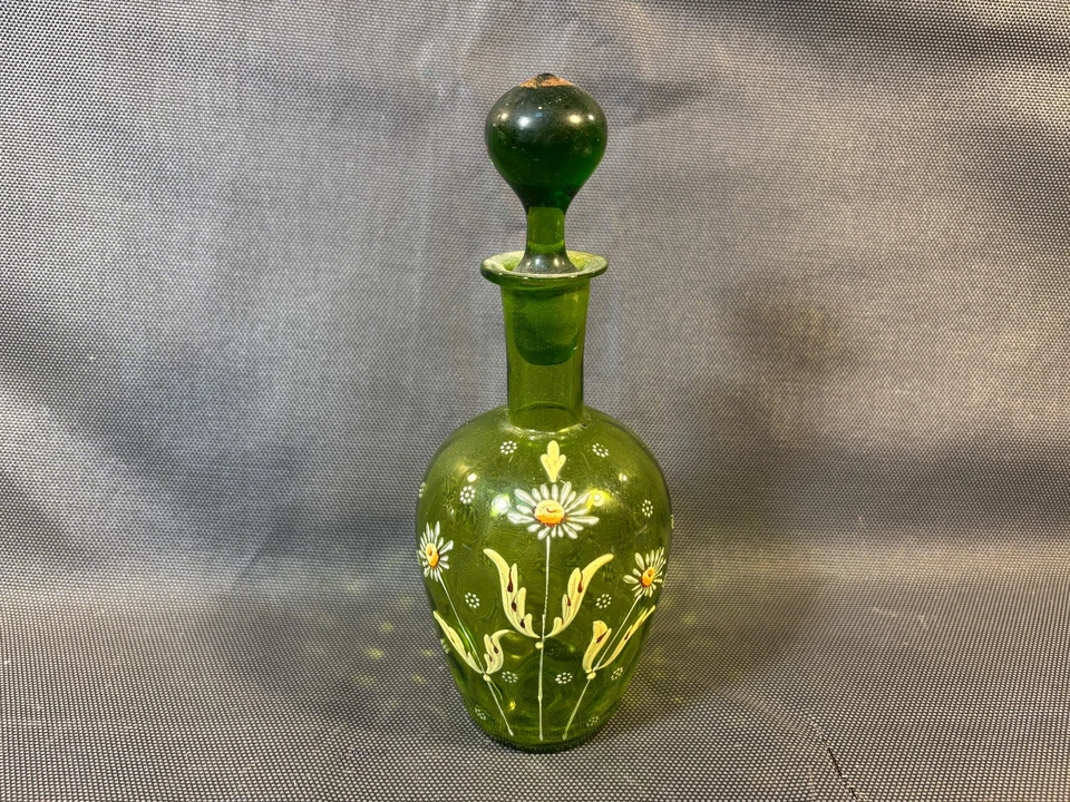 Ancien présentoir à verres avec carafe et 6 verres émaillés 19ème métal doré - Photo 3/4