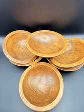 Vtg 60s Solid Wood 6.5  Oval Round Salad Bowls Primitive Set of 6
