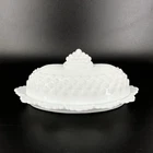 Vintage Fenton Oval Butter Dish with Crown Top Lid Milk Glass Hobnail White