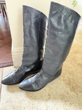 Botas Vintage Años 80 Pull On Slouch Pirata Retro Botas Cuero Azul Marino Talla 7M