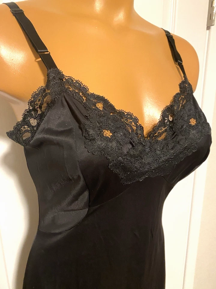 DE COLECCIÓN AÑOS 60 SHADOWLINE NEGRO CON APLIQUES RIBETE DE ENCAJE SLIP COMPLETO TALLA 34 Foto 4 de 4