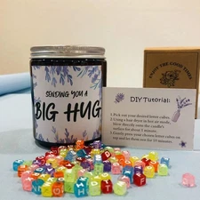 Lavender Soy Candle 7oz 100% Natural Soy Wax Includes100PCS DIY Letter Beads