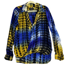 Karen Kane Tops Blouse Large Blue Yellow Ombre Long Sleeve Made in USA